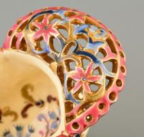 cca 1890 Fischer Budapest, jardiniere, kézzel festett, aranyozott áttört porcelánfajansz, jelzett  &...