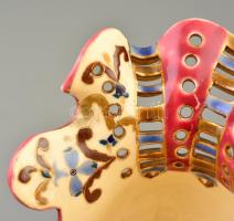 cca 1890 Fischer Budapest, jardiniere, kézzel festett, aranyozott áttört porcelánfajansz, jelzett  &...