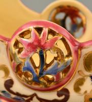 cca 1890 Fischer Budapest, jardiniere, kézzel festett, aranyozott áttört porcelánfajansz, jelzett  &...