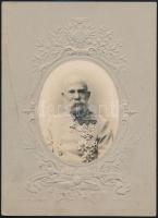 cca 1900 I. Ferenc József császár idősebb korában, porcelán utánzatú, kartonra kasírozott fotó, 12×9 cm / Emperor Franz Joseph, vintage photo