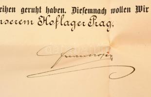 1907 Prága, I. Ferenc József császár által kiadott katonai címadományozó oklevél, rajta Ferenc Józse...