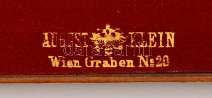 cca 1880 August Klein bőr kötés (könyv), rekeszzománc monogrammal, réz rátétekkel, szélek kopottak, ...