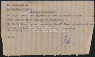1945 Menekültek számára lókiutalásról szóló német nyelvű okmány