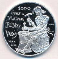 Lebó Ferenc (1960-) 2001. "MÉE - 1000 éves a magyar pénzverés / 100 éves a magyar Numizmatikai Társulat" Ag emlékérem (33.86g/0,925/42,5mm) T:PP