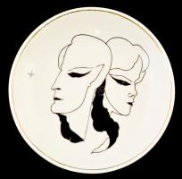 Hollóházi porcelán Kaiser tál, matricás, jelzett, kopásnyomokkal, d: 15 cm