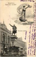 1905 Miskolc, Kossuth szobor. "Röptében Miskolcz körül!" Repülő hölgy montázs. Kiadja Lövy József fia (László Adolf) (EB)