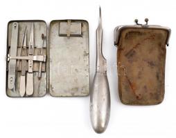 Régi fém fogorvosi eszközök, részben fém tokban