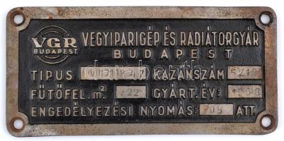 Vegyiparigép és Radiátorgyár Budapest fém tábla, 22×11 cm