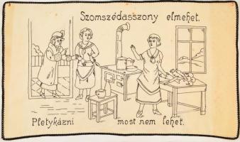 Hímzett konyhai feliratos textil falvédők, 4 db