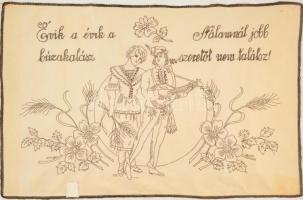 Hímzett konyhai feliratos textil falvédők, 4 db