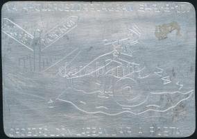 1942 Valahol Oroszországban - kézzel készített fém tábori levelezőlap, 10×15 cm