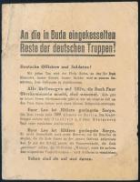 1945 A német katonákhoz intézett oroszok által kiadott német nyelvű röplap Budapest ostromáról