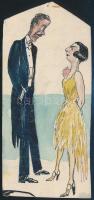 Schell József (1900-1970): Felkérlek táncra. Akvarell-tus, jelzés nélkül, 15×6,5 cm