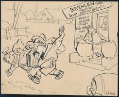 cca 1930 Gáspár Antal (1889-1959) eredeti, aláírt politikai karikatúrája, 17×21 cm