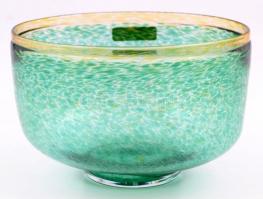 Boda fújt kristály tál, jelzett, több rétegű, hibátlan, m: 9,5 cm, d:13,5 cm