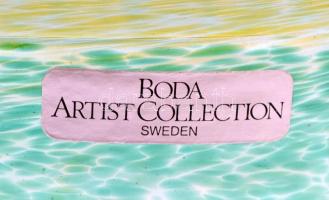 Boda fújt kristály tál, jelzett, több rétegű, hibátlan, m: 9,5 cm, d:13,5 cm