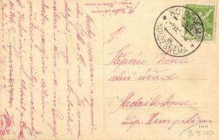 Kolozsnéma, Klízska Nemá; uszályok, Református templom és iskola. M.Goldschmied kiadása / barges, Ca...