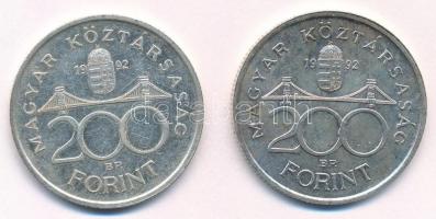 1992. 200Ft Ag "MNB" (2x) T:1- kis patina Adamo F13