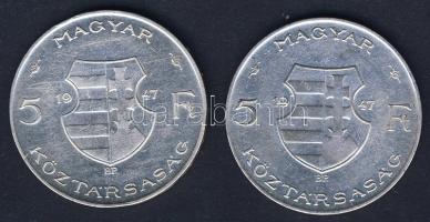 1947. 5Ft "Kossuth" Ag tévveret "haj homlokig ér" T:3+ 1947. 5Ft "Kossuth" Ag T:2 pici ph. normál változat összehasonlításra!