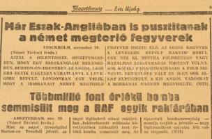 1944 A Függetlenség Esti Újság XII. évfolyamának 272. száma, címlapon háborús hírekkel, 6p