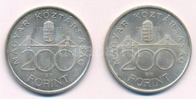 1992. 200Ft Ag "MNB" (2x) T:1 kis patina Adamo F13