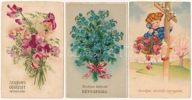 18 db RÉGI névnapi és születésnapi üdvözlőlap / 18 pre-1945 Name Day and Birthday greeting cards