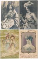18 db RÉGI hölgyek motívumlap, közte szecessziós litho és dombornyomott lapok is / 18 pre-1905 ladie...