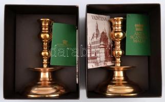 Vadstena réz gyertyatartó párban, jelzett, eredeti dobozában, m:14 cm (2×)