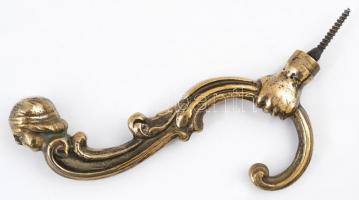 Emberfejes díszítésű ruhafogas, sárgaréz, 4 db, h: 13 cm