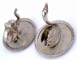 Ezüstszínű elefántos és hattyús gyűrűtartó, m: 5 cm