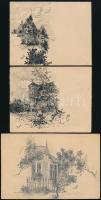 cca 1900 Rudolf jelzéssel: 5 db kisgrafika, tus/ceruza, papír, 9×14 cm
