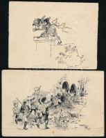 cca 1900 Rudolf jelzéssel: 5 db kisgrafika, tus/ceruza, papír, 9×14 cm