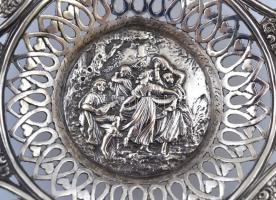 Antik ezüst (Ag.) áttört bieder kis tálka, jelzett, poncolt, nettó: 67 g, d: 12,5 cm