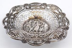 Antik ezüst (Ag.) áttört bieder kis tálka, jelzett, poncolt, nettó: 67 g, d: 12,5 cm