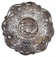 Antik ezüst (Ag.) áttört bieder kis tálka, jelzett, poncolt, nettó: 67 g, d: 12,5 cm