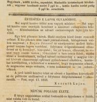 1848 Kossuth Hirlapja. 1848. szept. 14., 65. sz. Szerk.: Bajza József. Pest, Kozma Vazul-ny., hajtás...