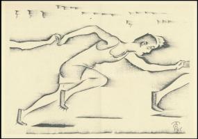 Molnár C. Pál (1894-1981): Futóverseny, kis szériás ofszet, papír, 28,5×17,5 cm