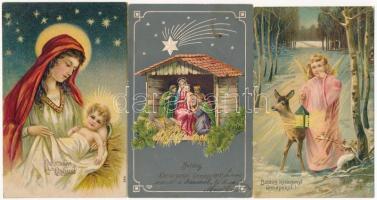 70 db főleg RÉGI karácsonyi üdvözlőlap, közte litho és dombornyomott lapok / 70 mainly pre-1945 Christmas greeting cards, among them litho and Emb. ones