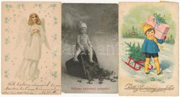 70 db főleg RÉGI karácsonyi üdvözlőlap, közte litho és dombornyomott lapok / 70 mainly pre-1945 Chri...