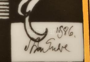 Hollóházi Szász Endre fali kép, matricás, jelzett, hibátlan, paszpartuban, korabeli kiadványban, 11×...