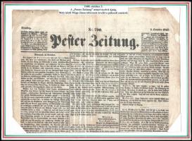 1848 Pester Zeitung. 1848. okt. 3., Nr. 790. Benne Móga János (1784-1861) tábornok írásával a pákozdi csatáról. Pest, Landerer és Heckenast-ny., a szélén hiánnyal, hajtásnyommal, kis foltokkal, 4075-4076 p.