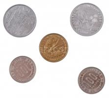 5db klf fémpénz francia gyarmati országokból, közte Comore-szigetek, Francia Óceáina T:1-
5pcs of d...
