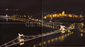 Budapest éjszakai látképe, vászonra készült fotóprint, 4 részes mozaikban, 60x33 cm (4x)