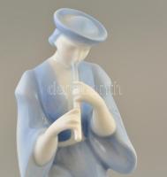 Zsolnay kék furulyás juhász, kézzel festett, jelzett, apró kopásokkal, m: 26,5 cm