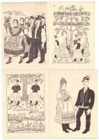 Magyar Népviseletek - 20 darab használatlan folklór kézzel-színezett művészlap. Pekárny István szign...