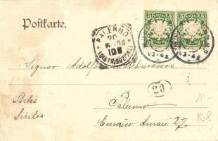 1904 München, Munich; Ein Ausflug nach München / montage postcard with flyin gentleman with umbrella...