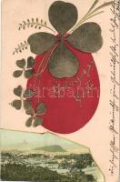 1901 Graz, Ostergruss / Easter greeting with egg and clovers. C. Wurda
