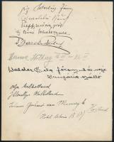 cca 1924-1930 Aláírásgyűjtemény 6 oldalon. Rajta a kor leghíresebb emberei: miniszterek, politikusok...