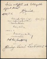 cca 1924-1930 Aláírásgyűjtemény 6 oldalon. Rajta a kor leghíresebb emberei: miniszterek, politikusok...