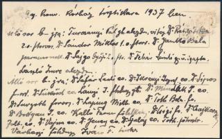 1937 A Honvéd Kórház tisztikara, hátoldalon feliratozott fotólap, 8,5×13,5 cm